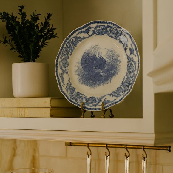 Antique 10" Royal Cauldon England  Flow Blue Turkey Dinner Plate - Picture 2 of 11